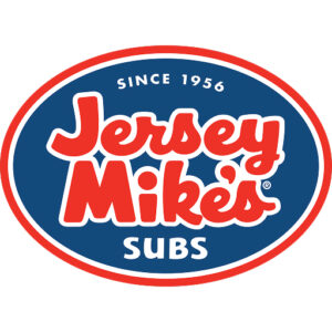 jersey mike's subs logo featuring bold red and blue lettering with a sandwich graphic.
