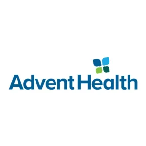 Adventhealth advent health logo featuring a stylized cross and the words "advent health" in a modern font.